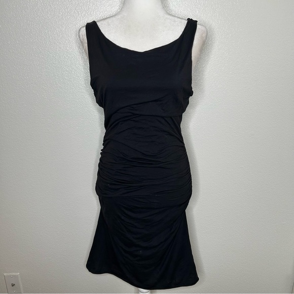 VELVET Womens Black Sleeveless Ruched Bodycon Midi Dress Size L - Picture 1 of 9